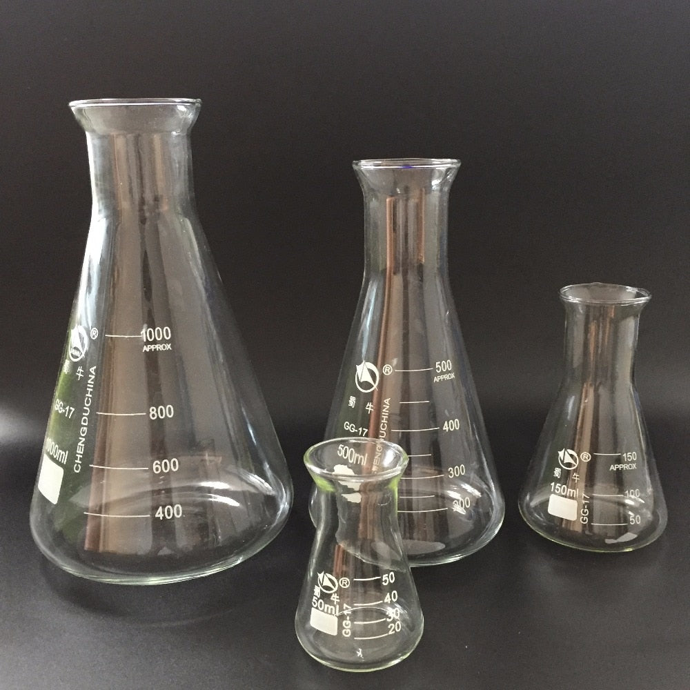 1pc 50-2000ml  high quality triangle glass trumpet mouth flask conical flask Erlenmeyer Flask labratory wide neck flask