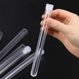 10PCS 15x150mm Lab Clear Plastic Test Tube Round Bottom Tube Vial with Cap Office Lab Experiment Supplies