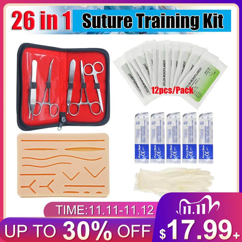 26 In 1 Skin Suture Surgical Training Kit Silicone Pad Needle Scissors Soft Easy to Operate Teaching Resource Kit